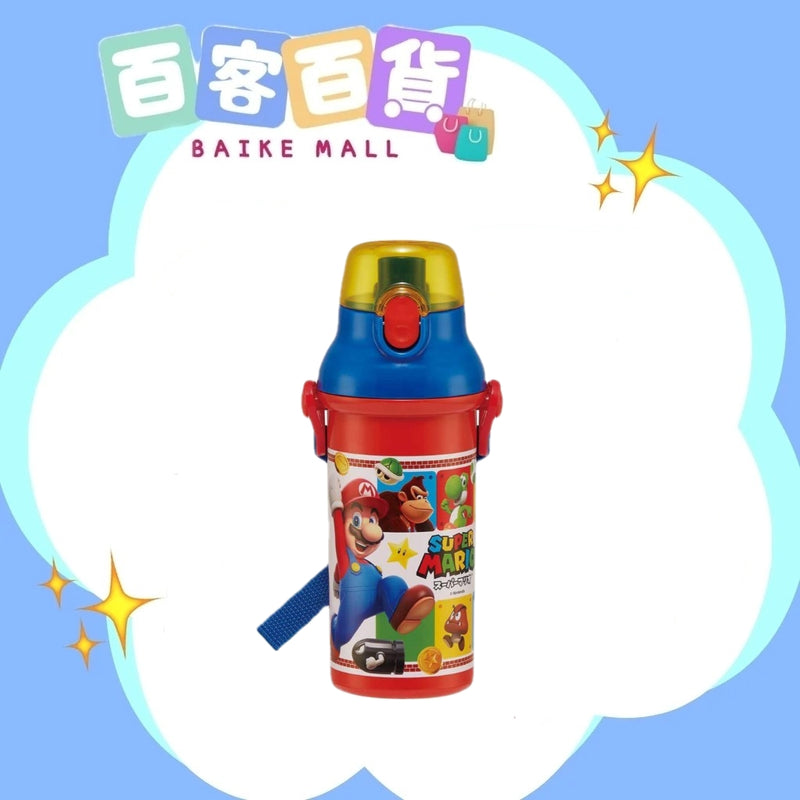 SKATER 透明彈蓋直飲水樽附背帶 480ml-Super Mario