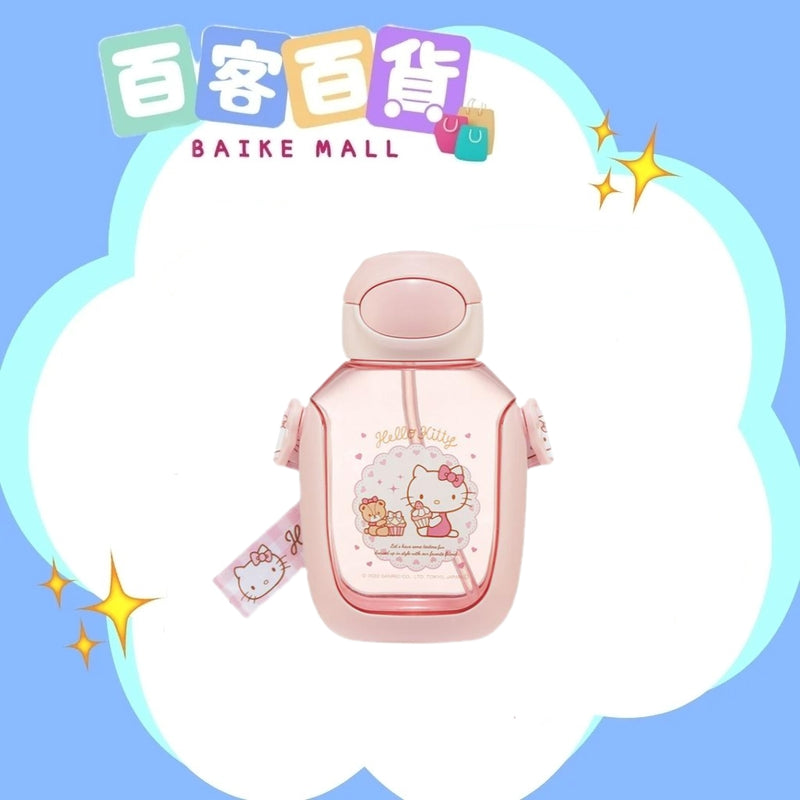 SKATER 透明彈蓋吸管水樽附背帶530ml (HELLO KITTY)