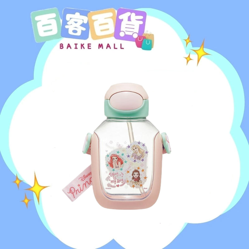 SKATER 透明彈蓋吸管水樽附背帶530ml(公主DISNEY PRINCESS)